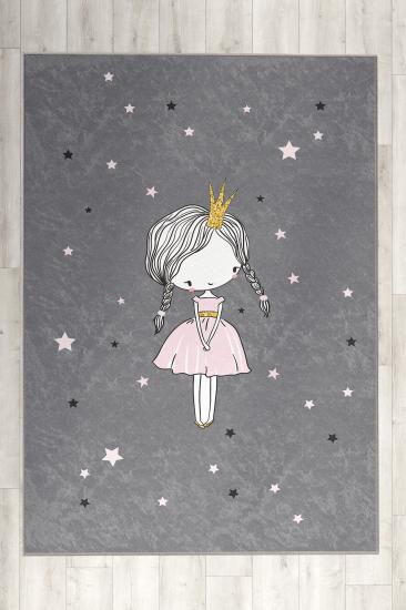 Evperest Yıldızlı Prenses Kız Gri Çocuk Odası Halısı EPH150