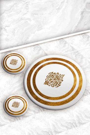 Evperest Damask Gold Çizgili Üçlü Paspas Seti