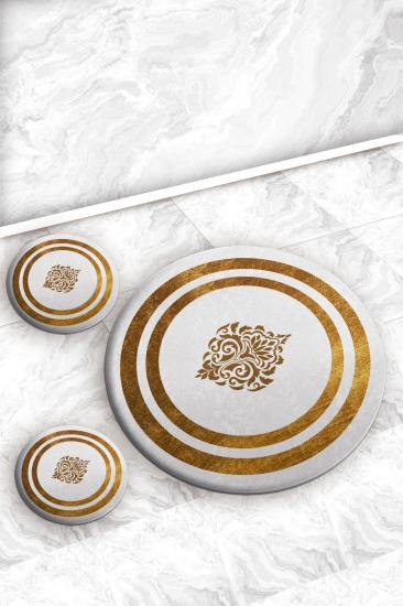 Evperest Damask Gold Çizgili Dot Taban Üçü Paspas Seti